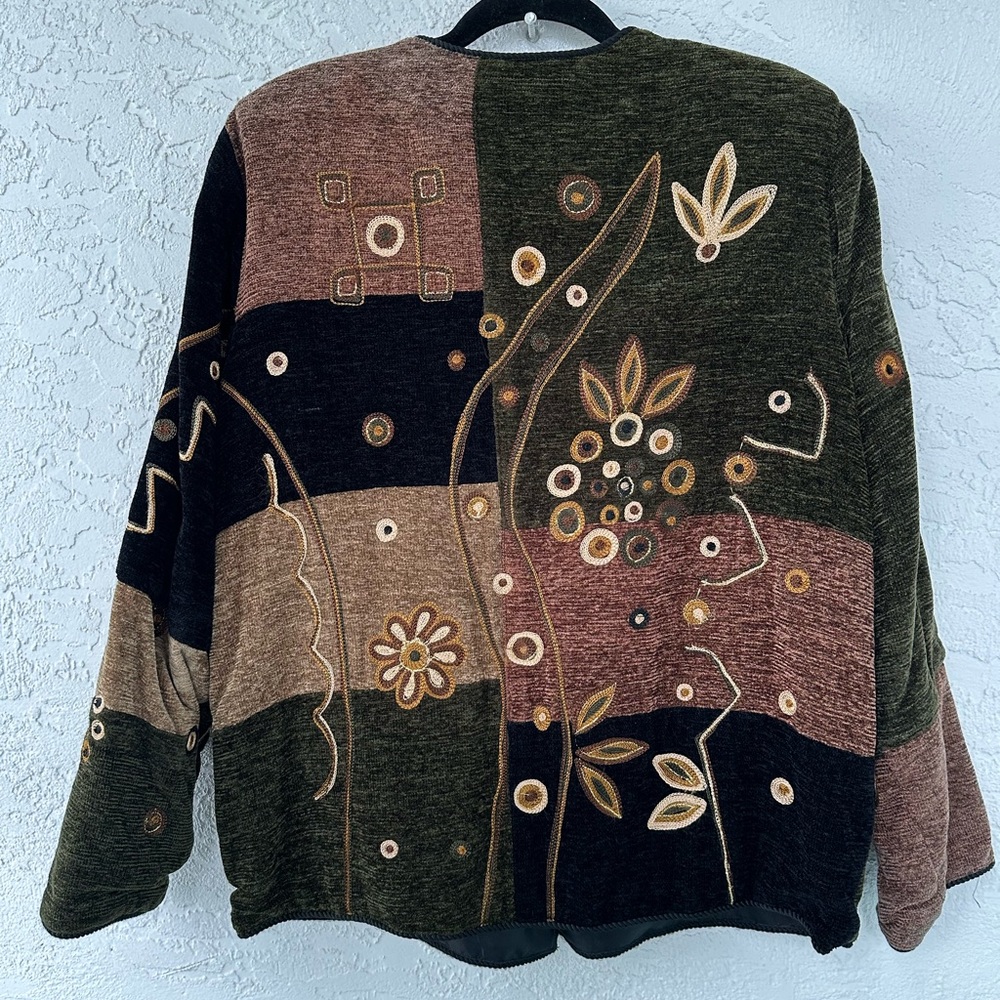 Indigo Moon Embroidered Jacket Metallic Medium Gold Leaves Button Down Lined - Picture 10 of 14